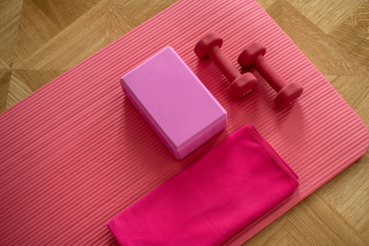 Mat and dumbbells set out for class